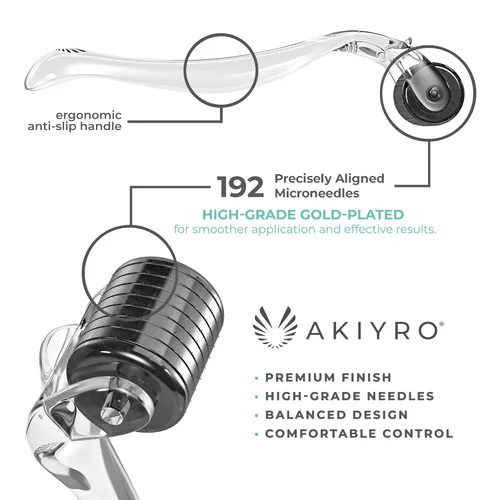Miniatura 5 de AKIYRO Derma Roller 0.012 in - Rodillo de microagujas con estuche de almacenamiento - 192 microagujas dérmicas herramienta para cara, barba, cuero