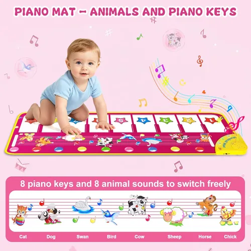 Miniatura 2 de M Sanmersen - Tapete para piano de piso, tapete musical de juguetes para niños, tapete de juego con teclado de 39.5 pulgadas, manta de música Morado