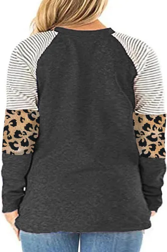 Miniatura 3 de Womens Plus Size Tops Long Sleeve Leopard Print Striped Color Block Shirts