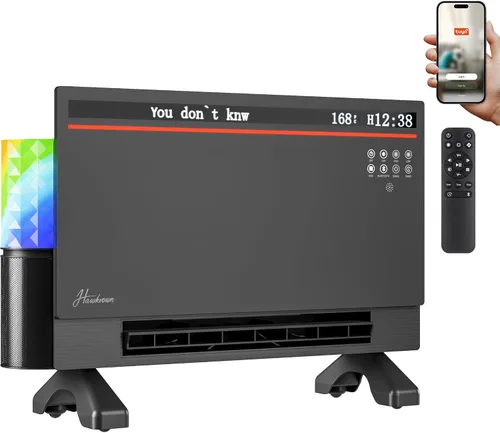 Hawkrown - Calentador de panel eléctrico inteligente de 1800 W con altavoz Bluetooth, pantalla lírica y luces RGB, ventilador calefactor 6 en 1, Gris
