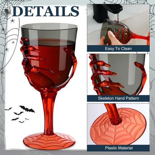 Miniatura 5 de Dandat Juego de 24 copas de mano de esqueleto de Halloween de 12 onzas de plástico transparente para Halloween, juego de copas de vino para naranja