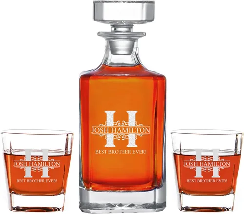 Miniatura 8 de Personalized Whiskey Decanter Set with Glasses - 7 Design Options - Custom Engraved Liquor 27 oz, Bourbon Decanter for Men Dad Birthday Graduation