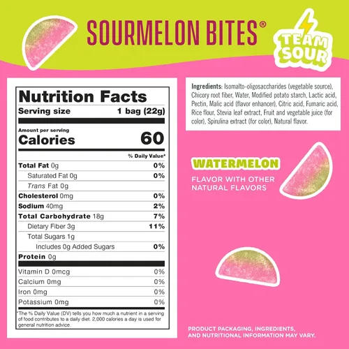 Miniatura 2 de SmartSweets Sourmelon Bites Minis Snack Pack 0.78 onzas (paquete de 8) Caramelos de gomita agria bajos en azúcar y calorías Snacks saludables