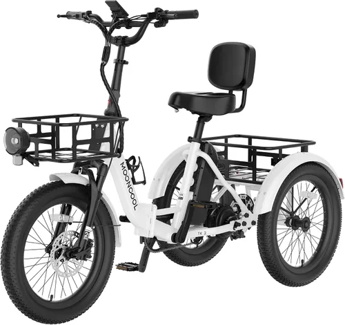 Miniatura 25 de MOONCOOL Foldable Electric Tricycle for Adults, 20" Aluminum Etrike Fat Tire, Rated 500W 48V 15Ah Rear Differential, Front Suspension, 15.5MPH