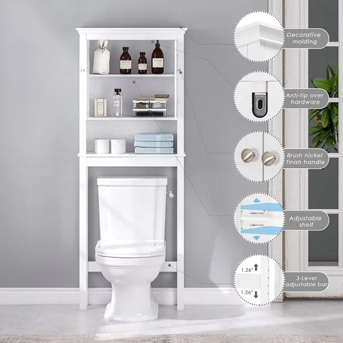 Miniatura 3 de UTEX Gabinete de almacenamiento sobre el inodoro, organizador de baño sobre el inodoro con estantes ajustables, armario de almacenamiento sobre