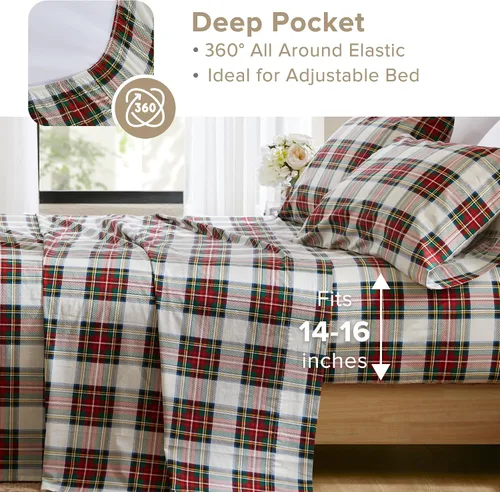 Miniatura 63 de Comfort Spaces Sábanas 100% algodón tamaño King, transpirables, naturalmente frescas, sábanas de algodón suave con bolsillo elástico de 14 pulgadas