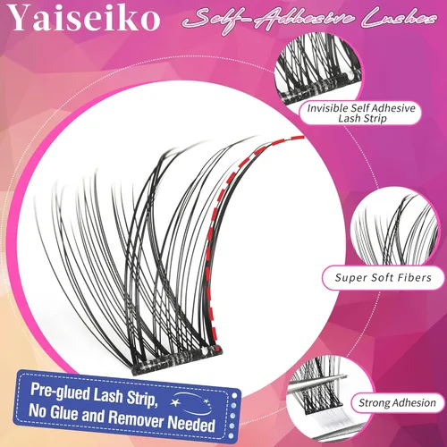 Miniatura 3 de Kit de extensiones de pestañas autoadhesivas en racimo, pestañas para colocar uno mismo, pestañas pre-pegadas, sin necesidad de pegamento, pestañas