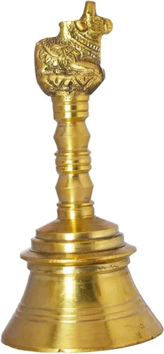 Campana de latón para campana de templo Ghanti de 4.75 pulgadas, campana de Pooja de latón con estatua de Nandi en la parte superior, cascabel para