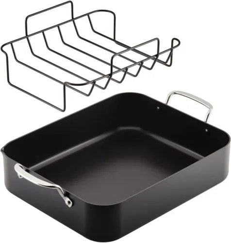 Miniatura 14 de KitchenAid - Sartén para asar/asador de aluminio anodizado duro con estante removible, 13 pulgadas x 15.75 pulgadas - Negro mate