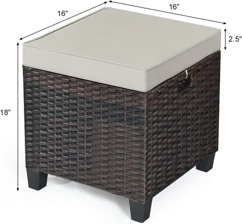 Miniatura 2 de HAPPYGRILL Juego otomano de 2 piezas para patio al aire libre de mimbre de ratán con cojines extraíbles, muebles de patio, reposapiés, asiento