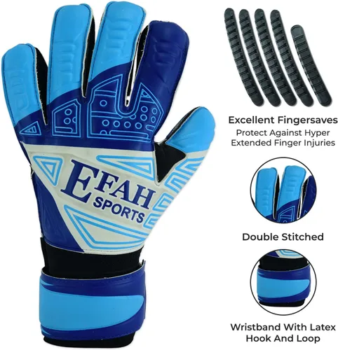 Miniatura 2 de Guantes de portero de fútbol para niños, jóvenes, guantes de portero de fútbol con protección para dedos y agarres dobles en la muñeca Azul