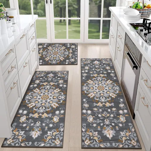 Miniatura 13 de HEBE - Juego de 3 alfombras de cocina de granja, antideslizantes, lavables, tapetes de cocina bohemios para suelo, alfombra de cocina, alfombra