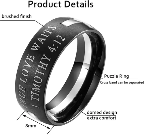 Miniatura 2 de EZSONA Anillo de pureza cristiana de acero inoxidable de 0.315in para hombre