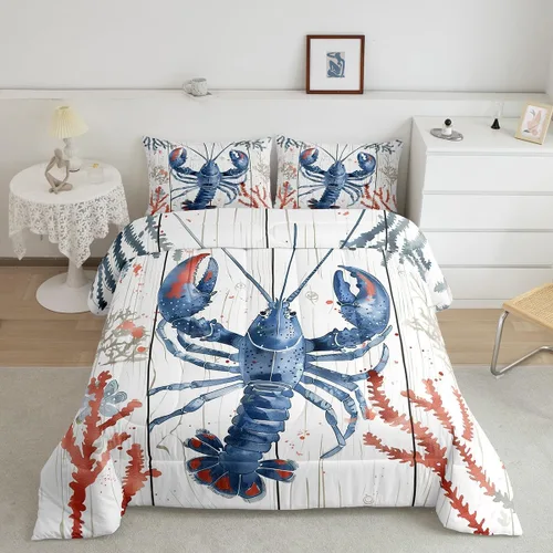 Miniatura 20 de Erosebridal Juego de edredón de tiburón, tamaño individual, juego de ropa de cama de vida oceánica para niños y niñas, color verde azulado