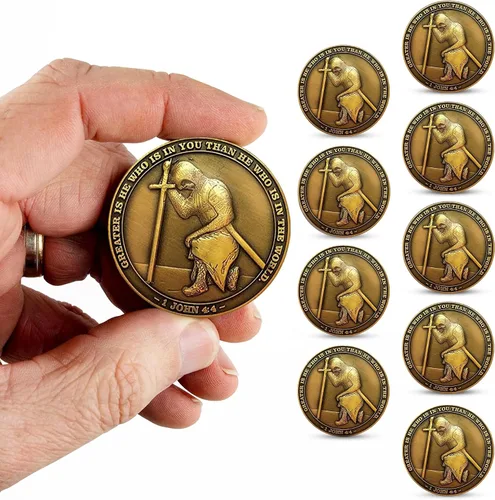 The Task Ahead Coin, paquete a granel de 10, I Can Do All Things, monedas de desafío, chapado en oro antiguo, con un caballero templario arrodillado