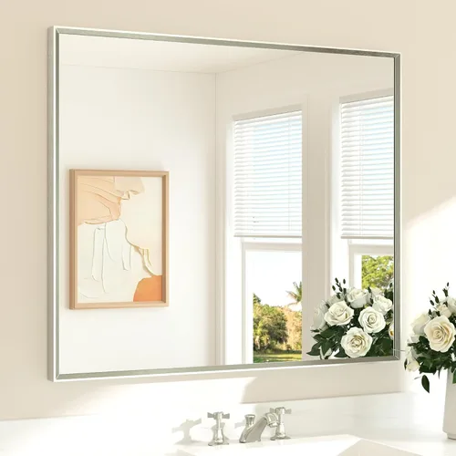 Miniatura 73 de TETOTE Espejo de Baño Dorado de 16" x 20" Latón Dorado Cepillado Rectangular con Marco Biselado Espejo de Tocador de Baño para Sobre el Lavabo