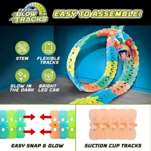 Miniatura 3 de USA Toyz Zero-G Glow Pista de Carreras para Niños - Juego de Pista de Carreras Flexible de 150 Piezas que Brillan en la Oscuridad con Ventosas