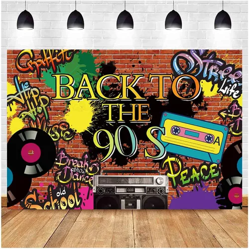 Fondo de fotografía de fiesta temática de los años 90 Hip Hop 90th Graffiti pared de ladrillo Fondo de fotos de vinilo de 5x3 pies Retro Radio Prom
