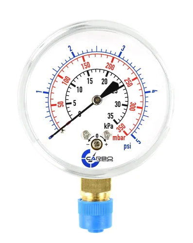 Miniatura 2 de Medidor de cápsula de baja presión de diafragma, esfera de 2-1/2", rango de 5 PSI, montaje inferior NPT de 1/4", caja de acero cromado, internos