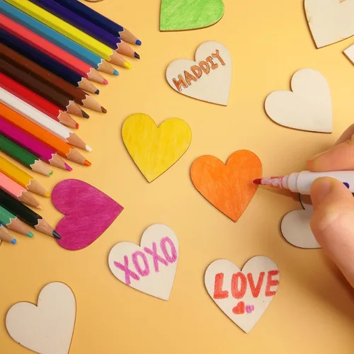 Miniatura 4 de HADDIY Corazones pequeños de madera para manualidades de 1.5 pulgadas, 100 piezas de recortes de corazón de madera sin terminar para libros