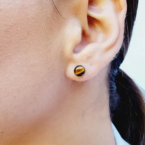 Miniatura 34 de Pendientes naturales de 0.236 in con chapado en oro blanco sobre plata de ley, bisel cabujón de piedras preciosas regalo de joyería para ella