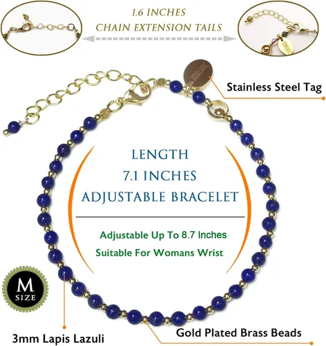 Miniatura 2 de Morchic - Pulsera ajustable de pulgadas para mujer, con mini cuentas de gemas naturales, serie de dijes de gemas de energía, regalo de cumpleaños