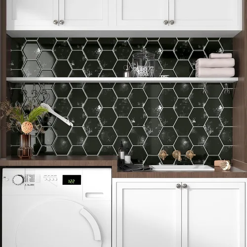 Miniatura 4 de Wallercity Azulejos hexagonales de metro negro para salpicaduras para salpicaduras de mármol en muro para cocina, 10 hojas de azulejos de pared