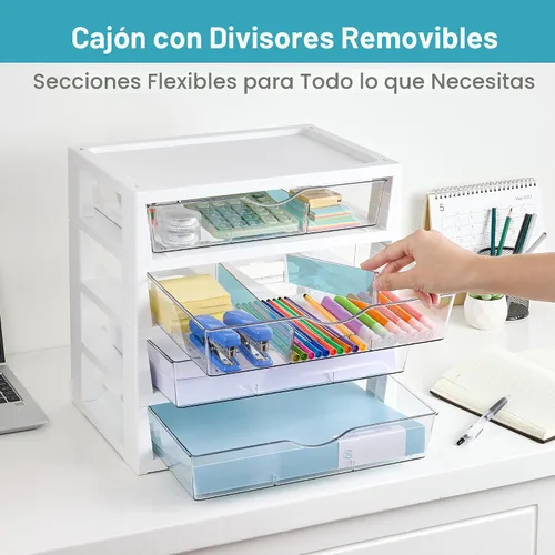 Miniatura 3 de Vtopmart Organizador de escritorio transparente, organizador de archivos de escritorio de 4 niveles con cajones, organización de escritorio
