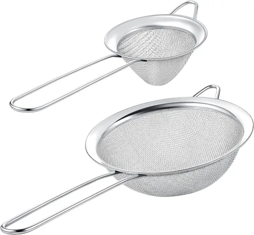 Juego de 2 coladores de malla de acero inoxidable para cocina, colador redondo de malla fina de 5.5 pulgadas y colador cónico de malla fina de 3.4