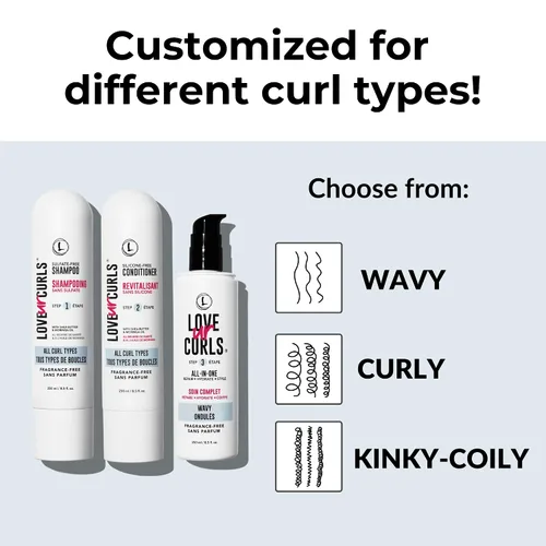 Miniatura 6 de Love Ur Curls Juego de champú y acondicionador rizado sin fragancia con rizador todo en uno para cabello ondulado, sistema de 3 pasos para reparar