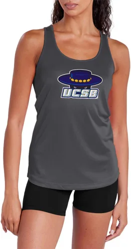 Miniatura 165 de Camiseta deportiva sin mangas oficial de la NCAA Collegiate para mujer, con espalda cruzada, logotipo primario, colección carbón