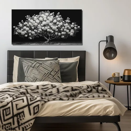 Miniatura 7 de JuhaiArt Arte de pared de árbol de rosa blanca para dormitorio, decoración de pared negra, cuadro floral para dormitorio y oficina, 20 x 40 pulgadas