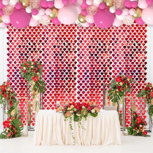 Miniatura 5 de AIBIIN Paquete de 2 cortinas de flecos de papel de aluminio de corazón rojo de 3.3 x 6.6 pies para el día de San Valentín, cortinas de fondo