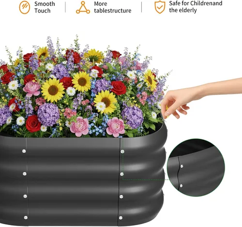 Miniatura 5 de Paquete de 2 camas de jardín elevadas galvanizadas de 2 x 1 pies, cama para macetas al aire libre, jardinera de metal para jardinería y plantación