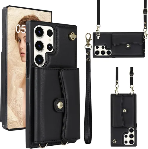 Funda tipo cartera cruzada para Samsung Galaxy S10 de piel con soporte para tarjeta de crédito, soporte y correa de muñeca, cierre magnético, para