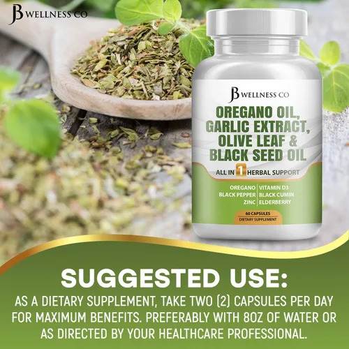 Miniatura 7 de JB Wellness Aceite de orégano, extracto de ajo, hoja de olivo, con astrágalo, suplemento de apoyo inmunológico y salud digestiva para mujeres