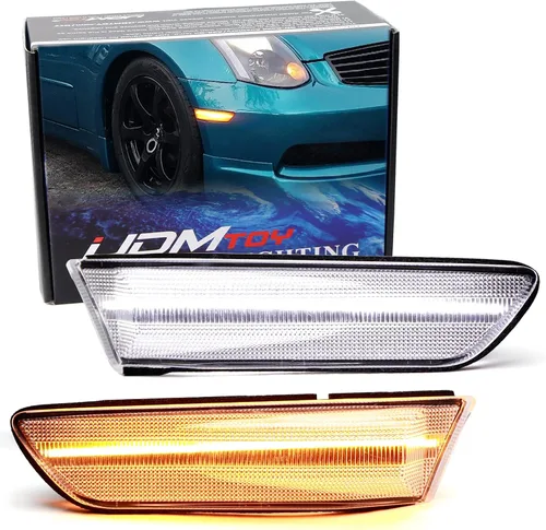 Miniatura 10 de iJDMTOY Kit de montaje de luz de marcador lateral de guardabarros delanteros LED ámbar ahumado oscuro compatible con Infiniti G35 Coupe 2003-2007