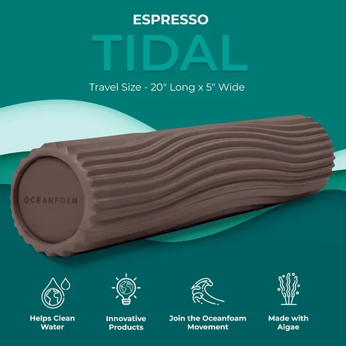 Miniatura 2 de Oceanfoam Tidal Roller - Espresso - Rodillo de espuma para masaje muscular para dolor de espalda y estiramientos, textura firme y ergonómica de onda