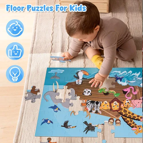 Miniatura 5 de LovesTown Rompecabezas de suelo para niños, rompecabezas de animales jumbo, juguetes educativos de aprendizaje para entretenimiento familiar