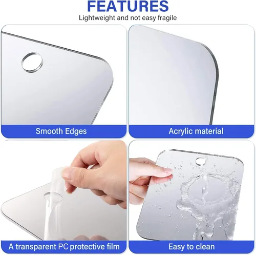 Miniatura 7 de Espejo de ducha para afeitar, acrílico, pequeño, para viajes, maquillaje, baño, para colgar en la pared, espejo de plástico para mujeres y hombres
