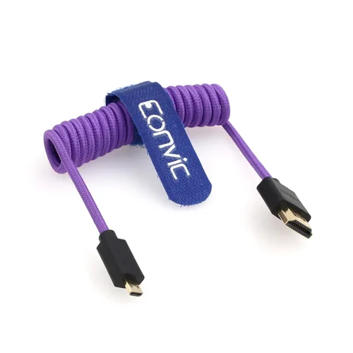 Miniatura 3 de 2.1 8K HDMI a Micro HDMI Cable de alta velocidad delgado macho a macho Extensor púrpura en espiral Cable para Sony Alpha III Atomos Ninja V Cable