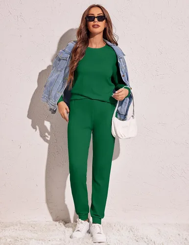Miniatura 132 de Ekouaer Conjunto de pijama de manga larga para mujer, ropa de dormir suave con cuello redondo y bolsillos