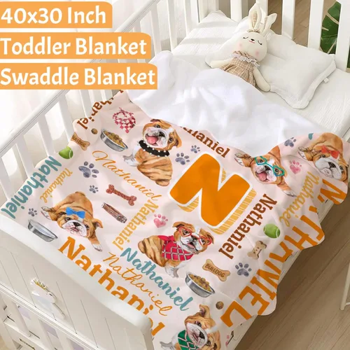 Miniatura 6 de Manta preescolar personalizada de bulldog para bebés, niños y niñas, sábanas de franela personalizadas súper suaves y ligeras, decoración para cuna