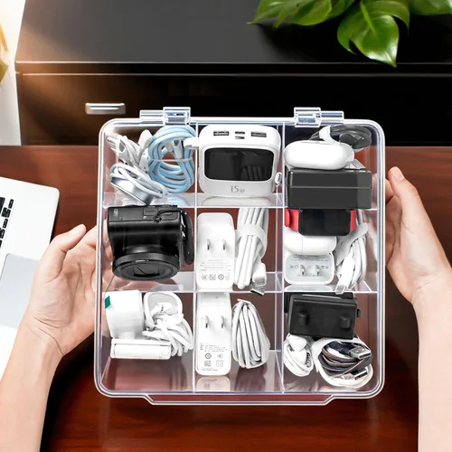 Miniatura 7 de Caja organizadora de cables y cargador con 10 bridas de alambre, caja de almacenamiento adaptadora, organizador de almacenamiento de cable de carga
