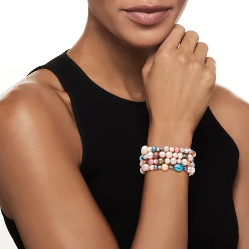 Miniatura 3 de Ross-Simons Conjunto de joyas de perlas barrocas cultivadas multicolor de 0.157-0.315 in 4 pulseras y collar. 64 pulgadas, Perla