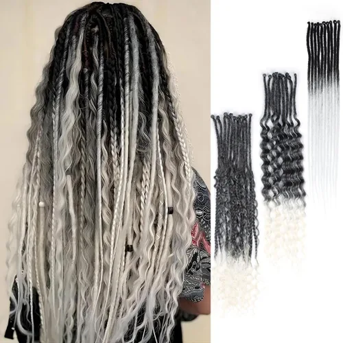 Miniatura 50 de Extensiones de rastas trenzadas bohemias de 24 pulgadas, 10 hebras de rastas sintéticas rizadas color marrón degradado con trenza de caja, rastas