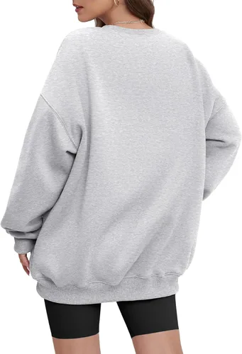 Miniatura 4 de ATHMILE Sudadera de gran tamaño para mujer, cuello redondo, forro polar, manga larga, sudaderas con capucha, tops de otoño, ropa de moda 2023