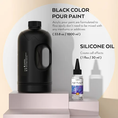 Miniatura 3 de Nicpro Pintura acrílica de color negro azabache, suministros de pintura premezclada de 33.8 onzas con aceite de silicona y guantes para lienzo