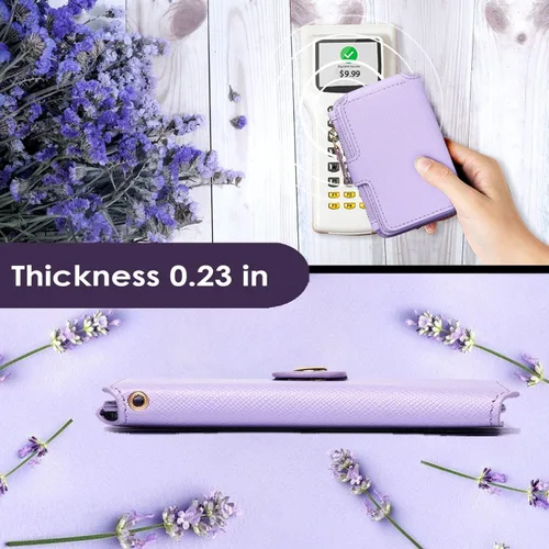 Miniatura 48 de Cartera con llavero, tarjetero con bloqueo RFID de piel, funda para tarjetas de crédito con cremallera para mujer