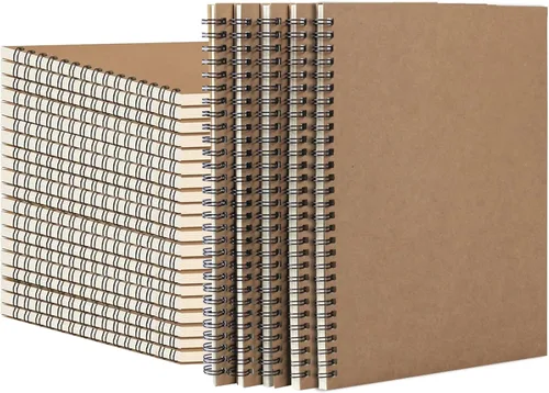 Haploon Paquete de 22 cuadernos en espiral A5 de papel de estraza de tapa dura de 8.3 x 5.5 pulgadas, 100 páginas (50 hojas), cuaderno en espiral A5